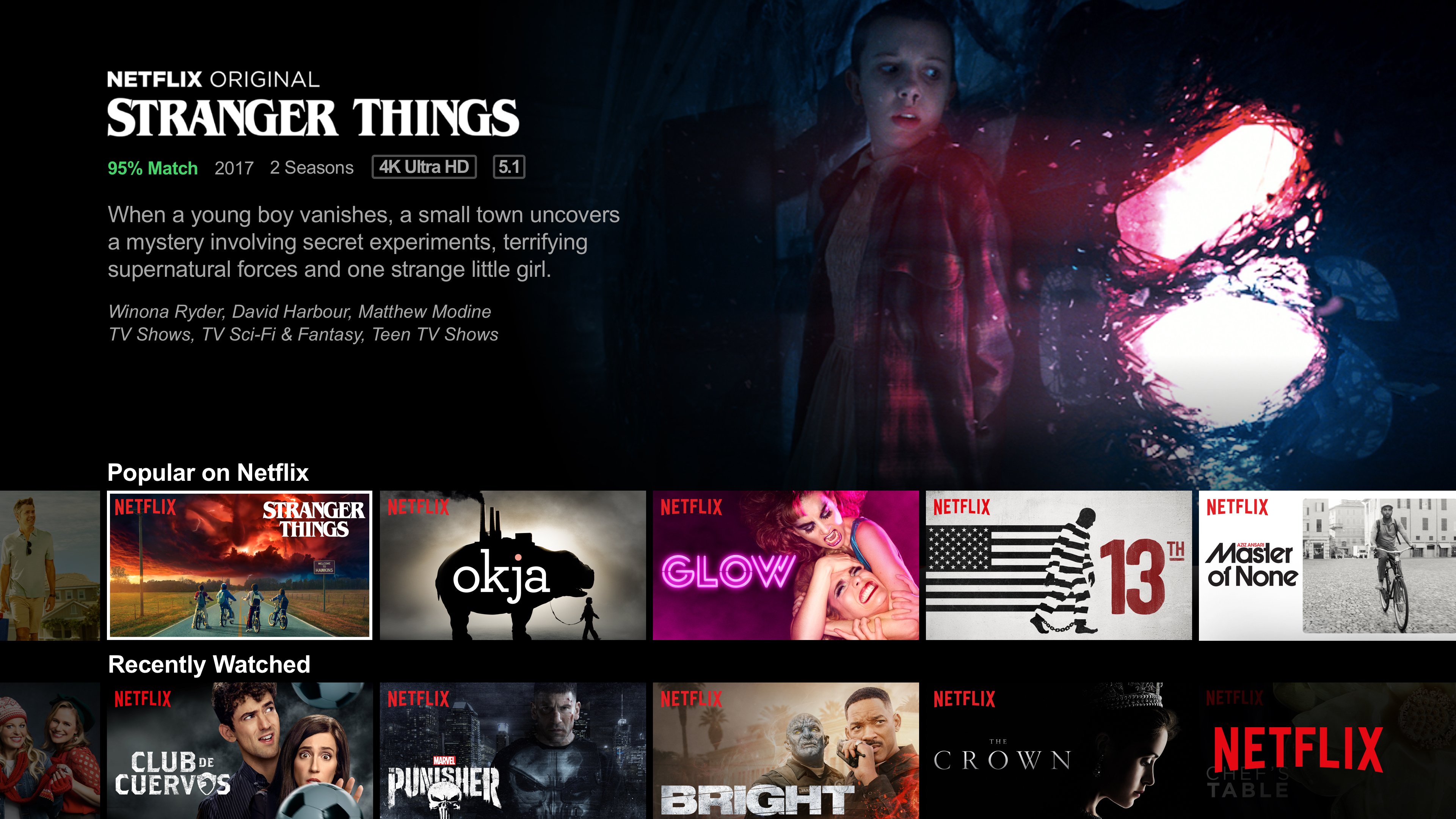 Netflix interface displaying series and movie content