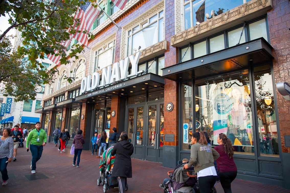 The exterior of the Old Navy San Francisco flagship store. 