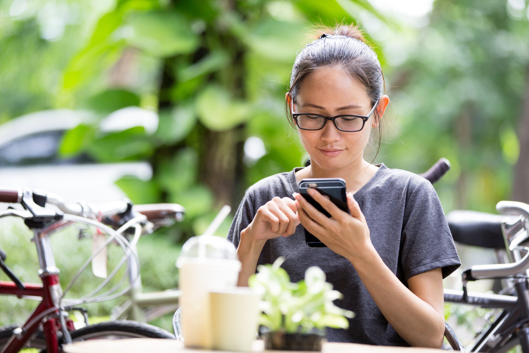 A young woman using a smartphone.