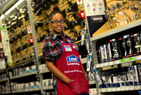 Lowe's employee in faucet aisle