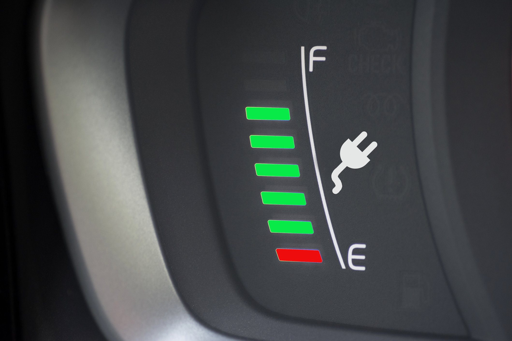 A gauge showing the charge in an electric vehicle.