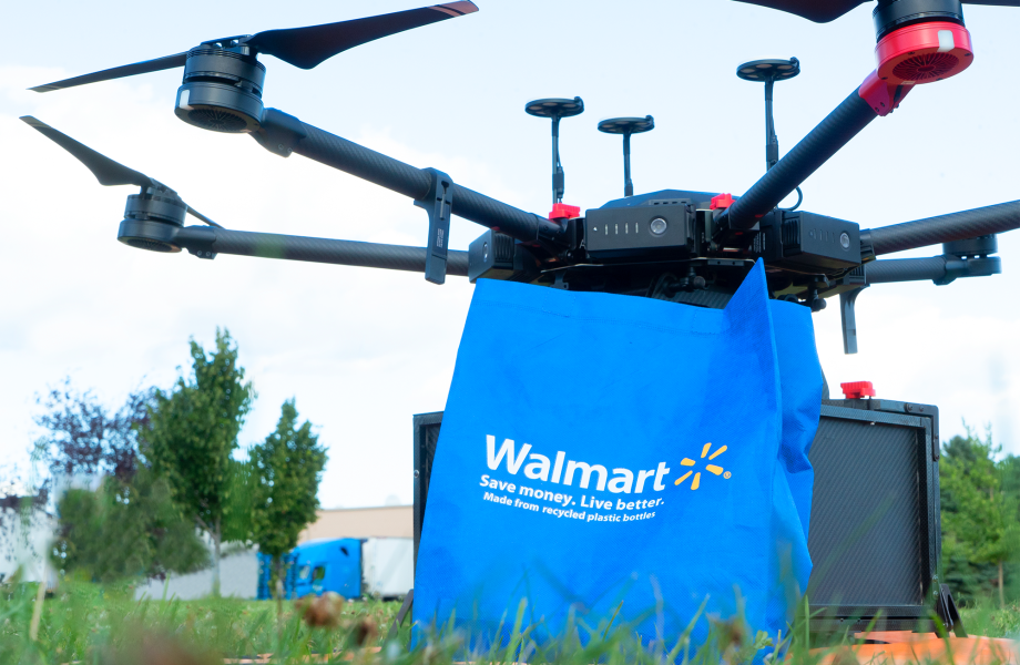 Drone with a Walmart shopping bag