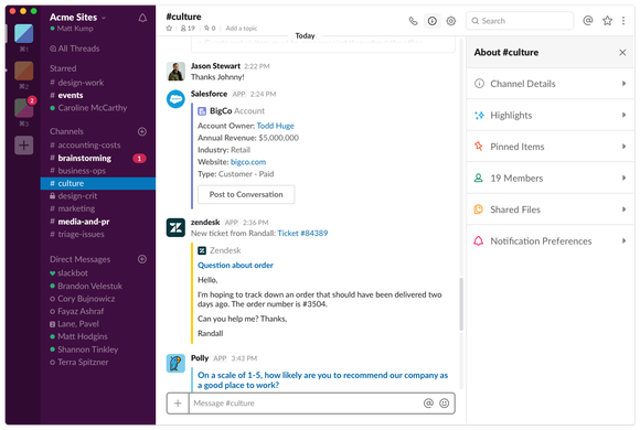 Slack app interface