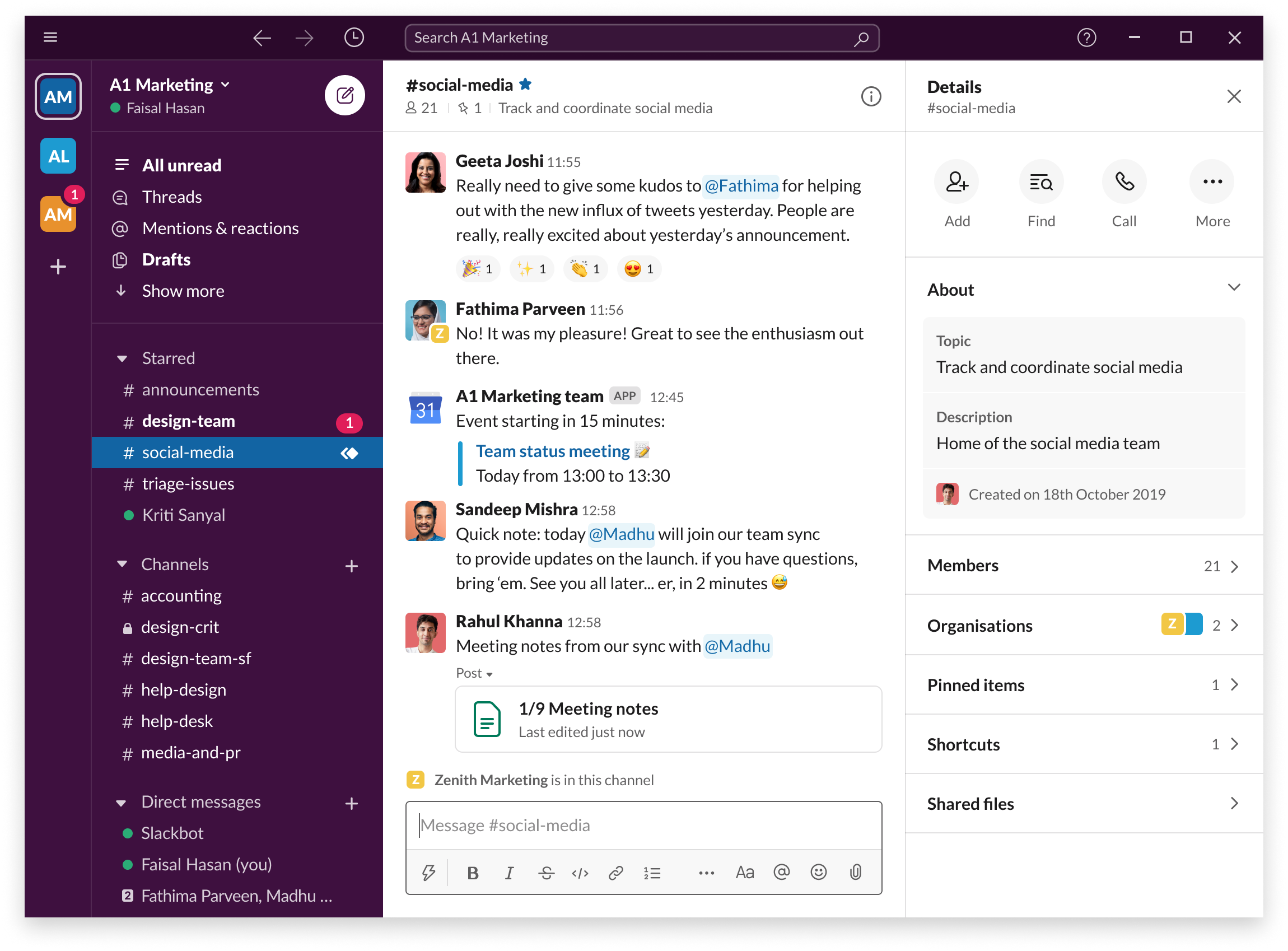 A screenshot of Slack's threaded message platform.