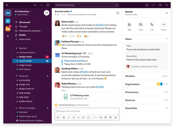 A screenshot of Slack's threaded message platform.