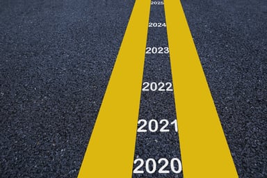 2020 through 2025 painted on road