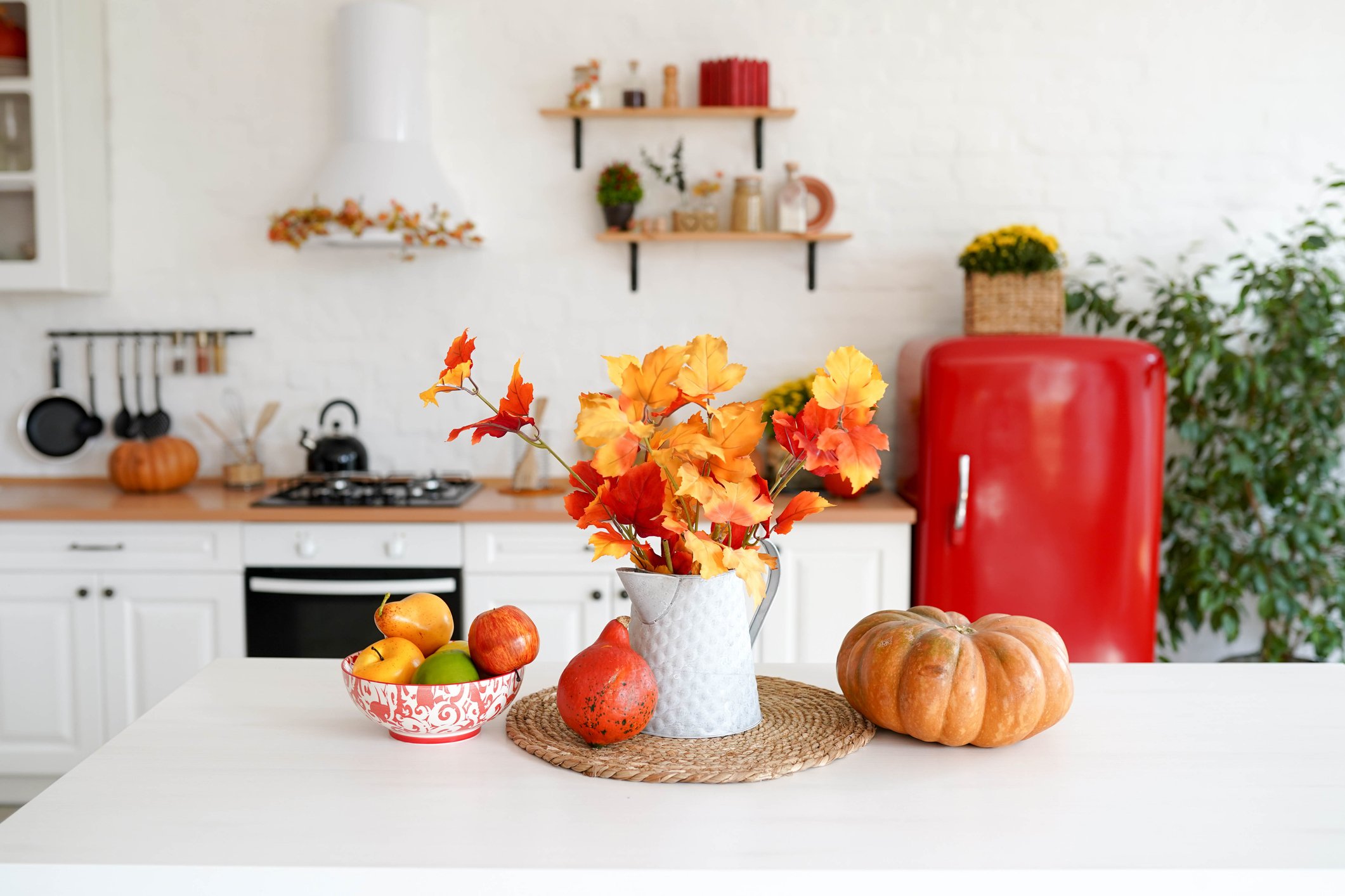 fall home furnishings on a kitchen table