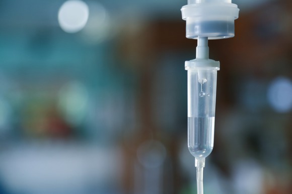Close-up of an IV drip.