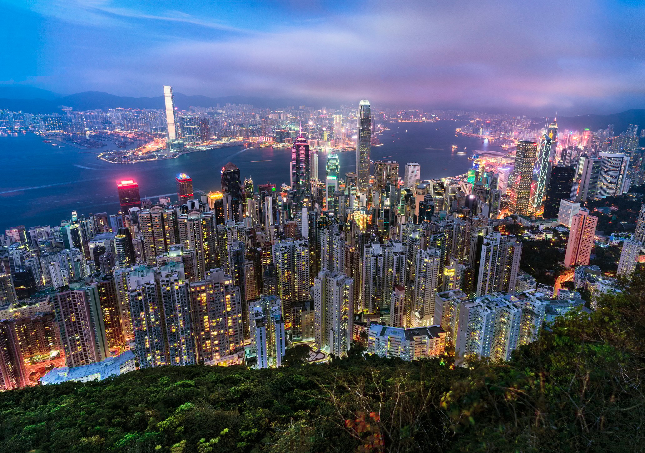 Hong Kong's skyline at night.