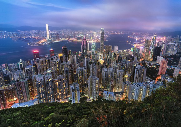 Hong Kong's skyline at night.