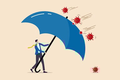 man holding umbrella defending against disease