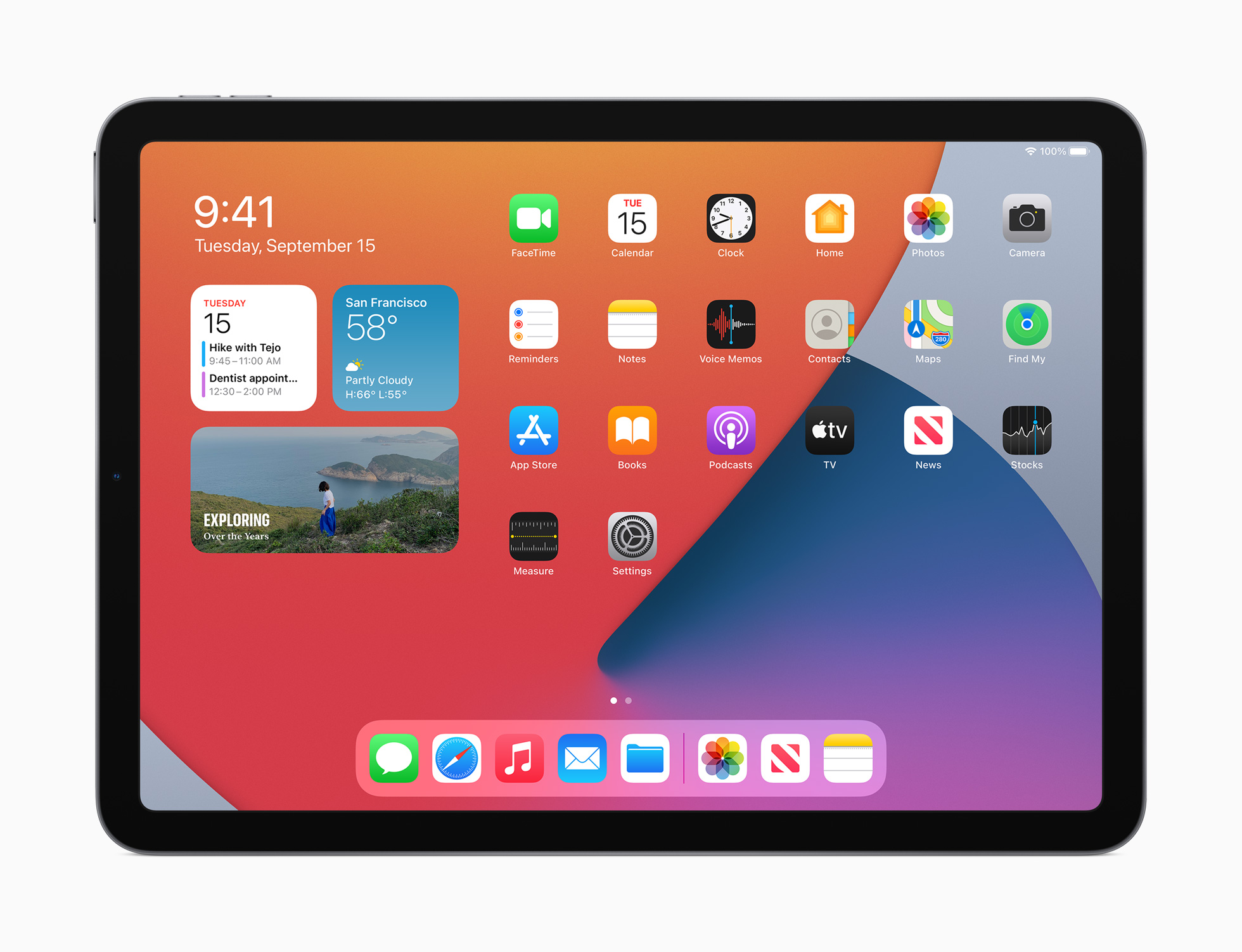 iPad Air 4 displaying a home screen with various app icons and the weather