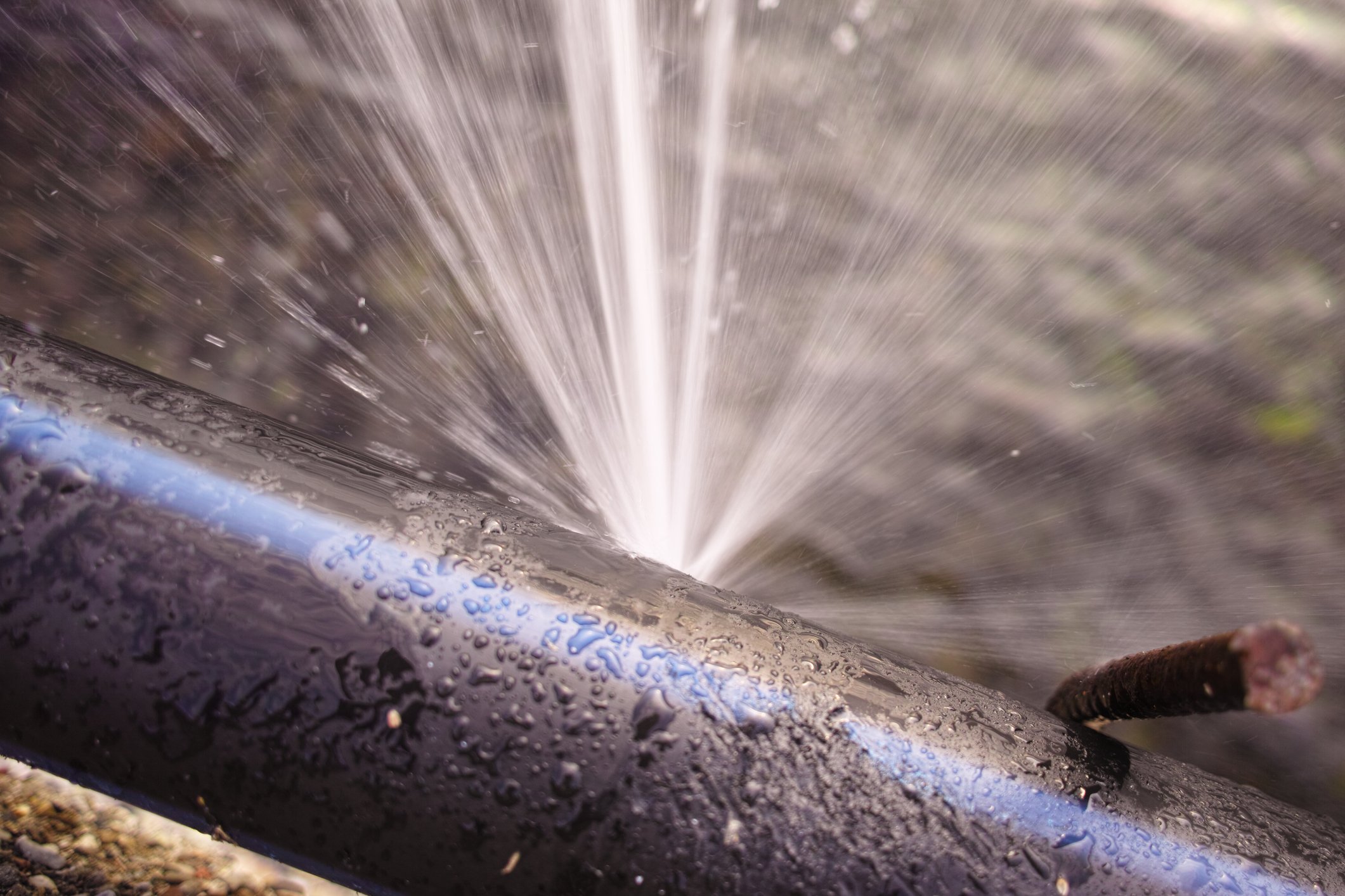 A burst water pipe.