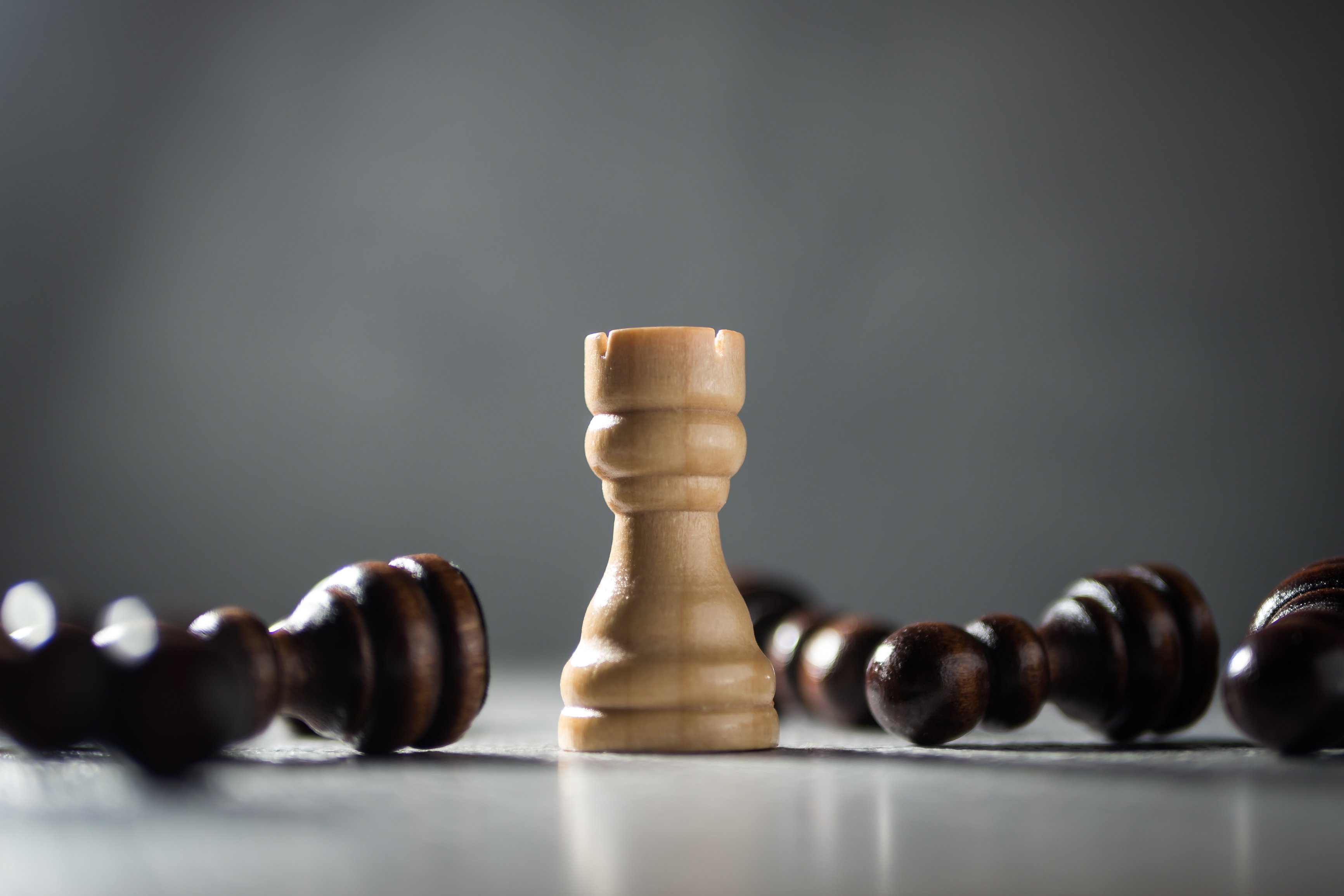 Rook standing among fallen pawns.