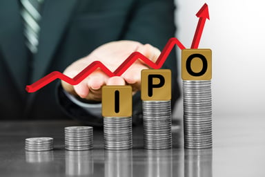 IPO with stacks of coins