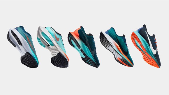 Five Nike Zoom sneakers facing down