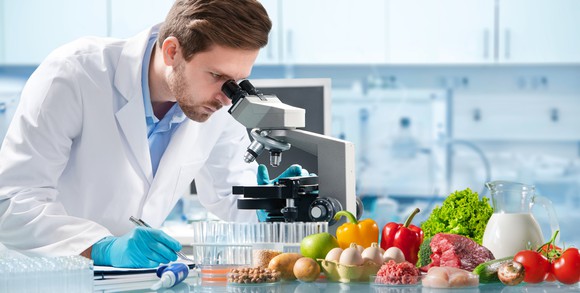 A food quality control expert inspecting groceries.