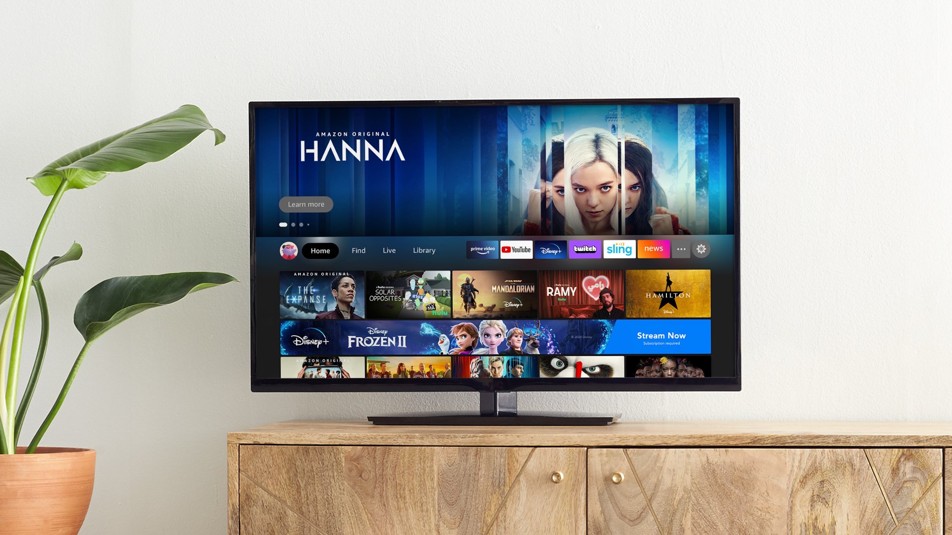A TV showing Amazon's Fire TV with a new user interface.