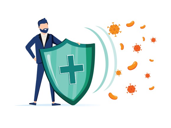 Investor using a shield to defend against coronavirus