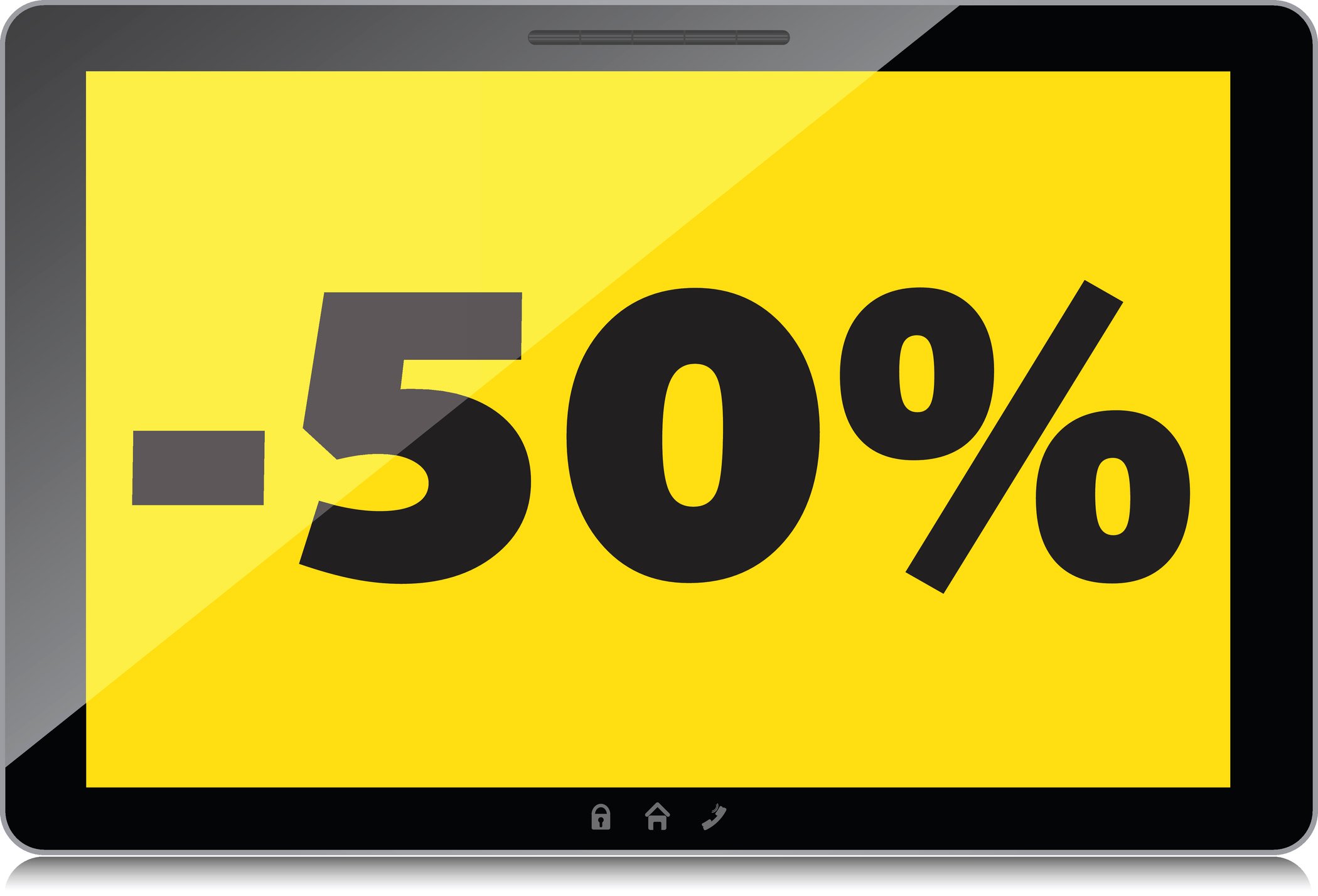 A sign showing a minus fifty percent sign. 