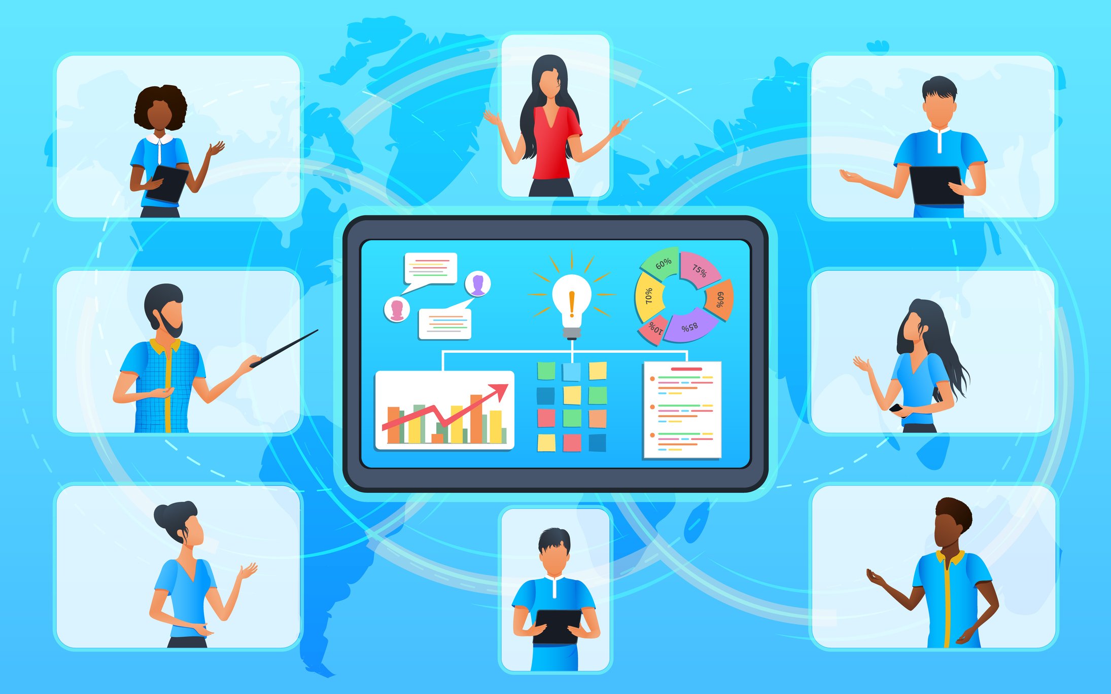 Images of remote employees collaborating on a project together.