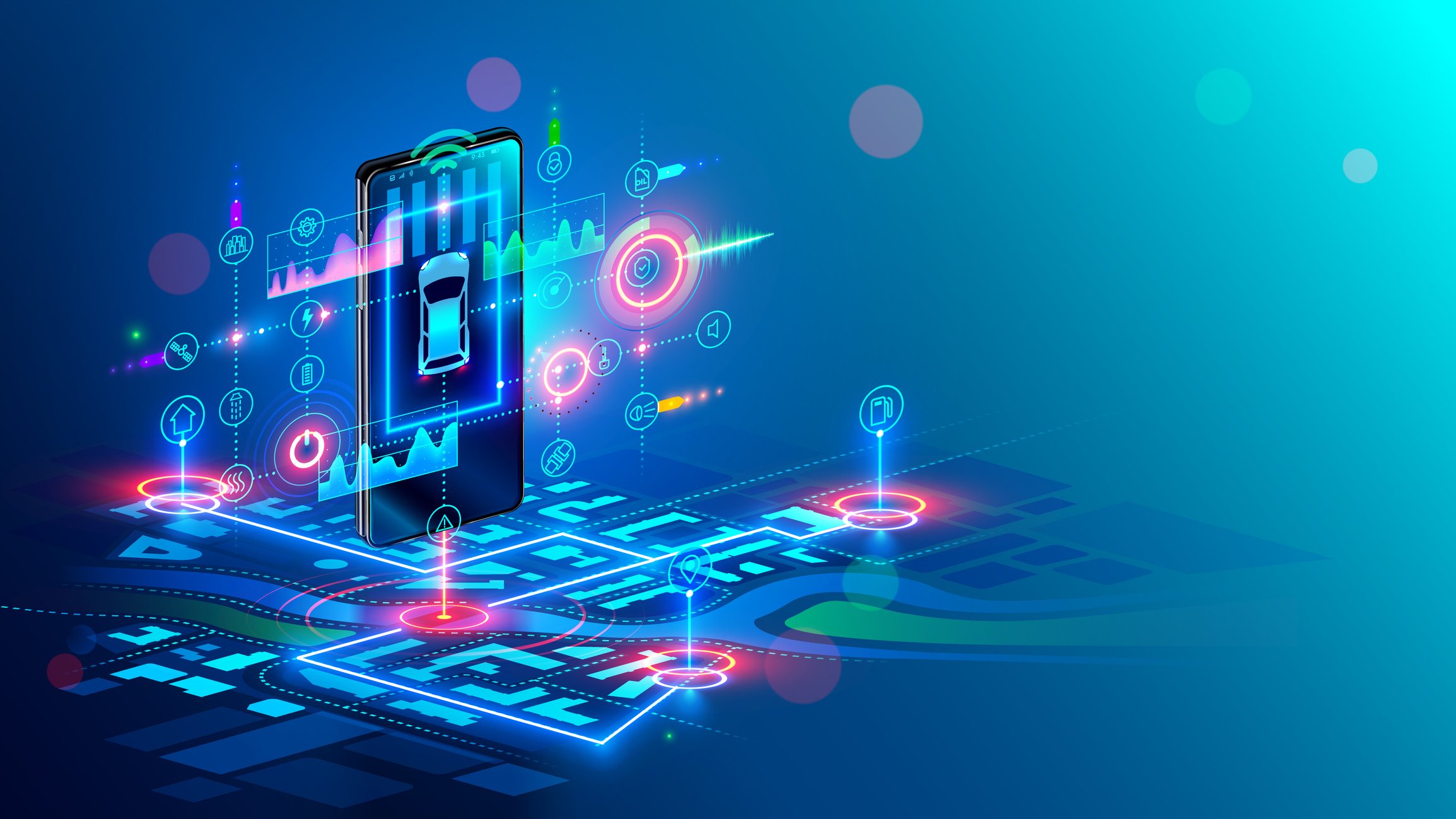 An artist's depiction of a connected car.