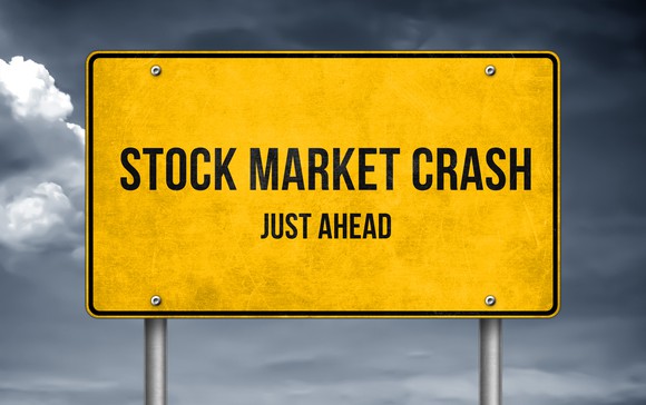A stock market crash ahead warning road sign.