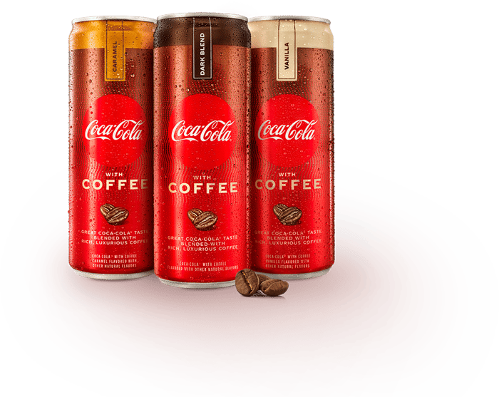 Cans of Coca-Cola with Coffee in its three original flavors.