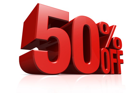 50% off in big red letters