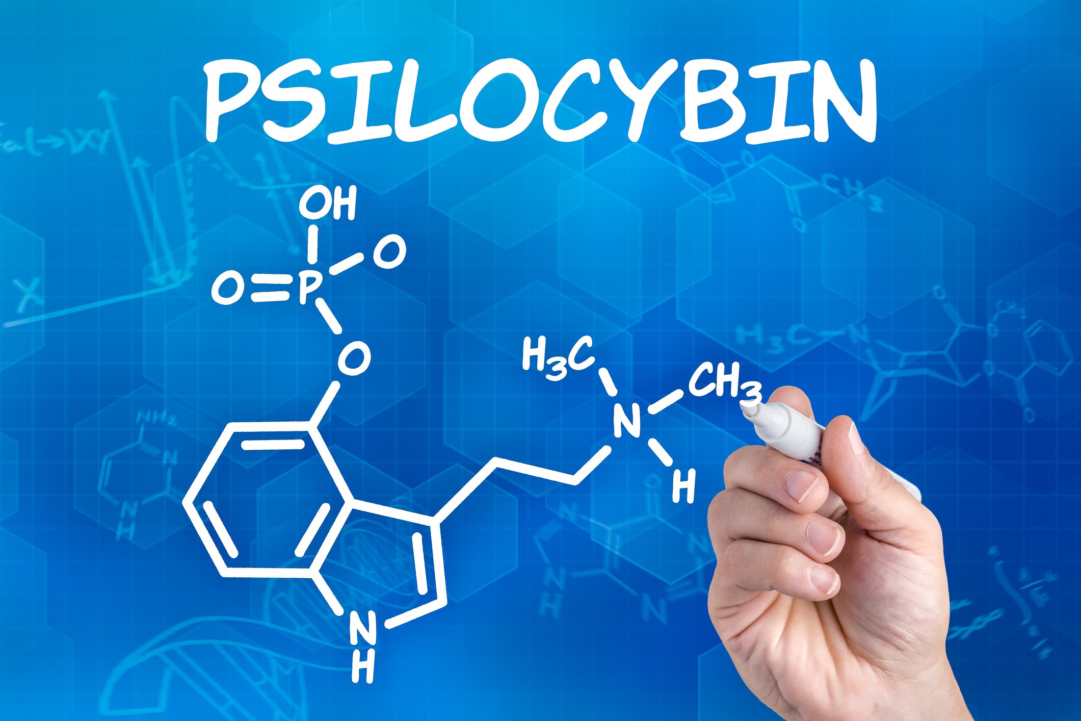 Hand drawing psilocybin chemical structure