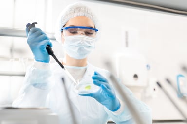 A researcher studying a sample in a petri dish
