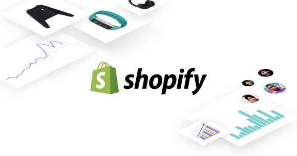 The Shopify logo next to some charts