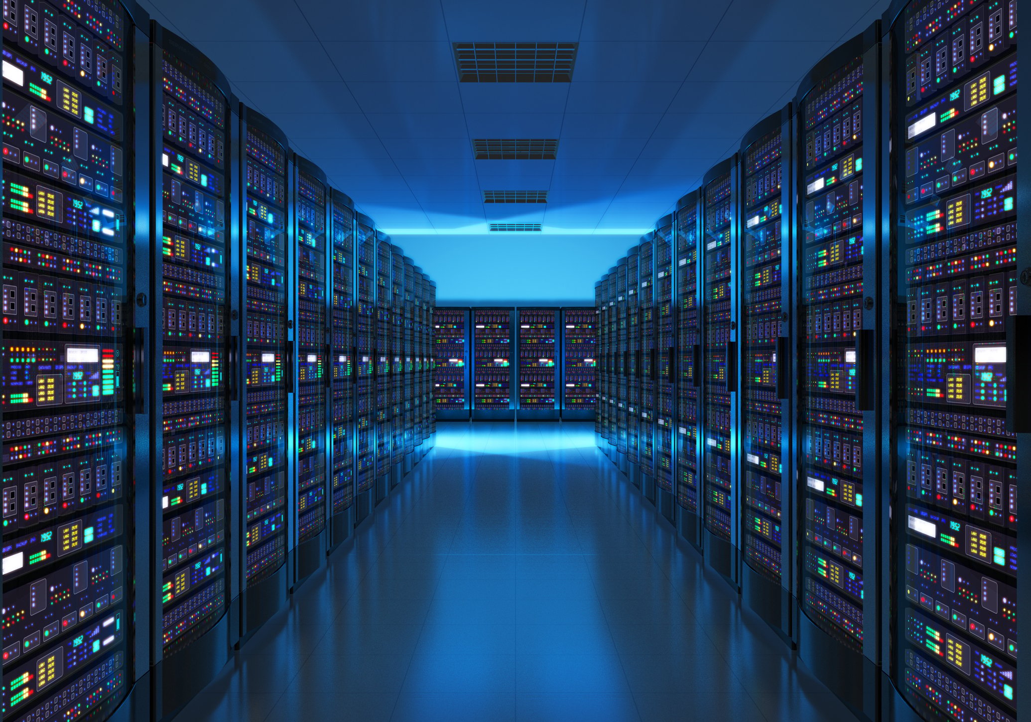A dark server room.