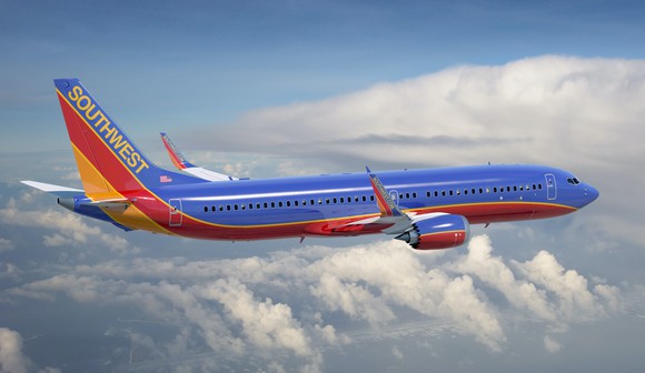 A Southwest plane in flight