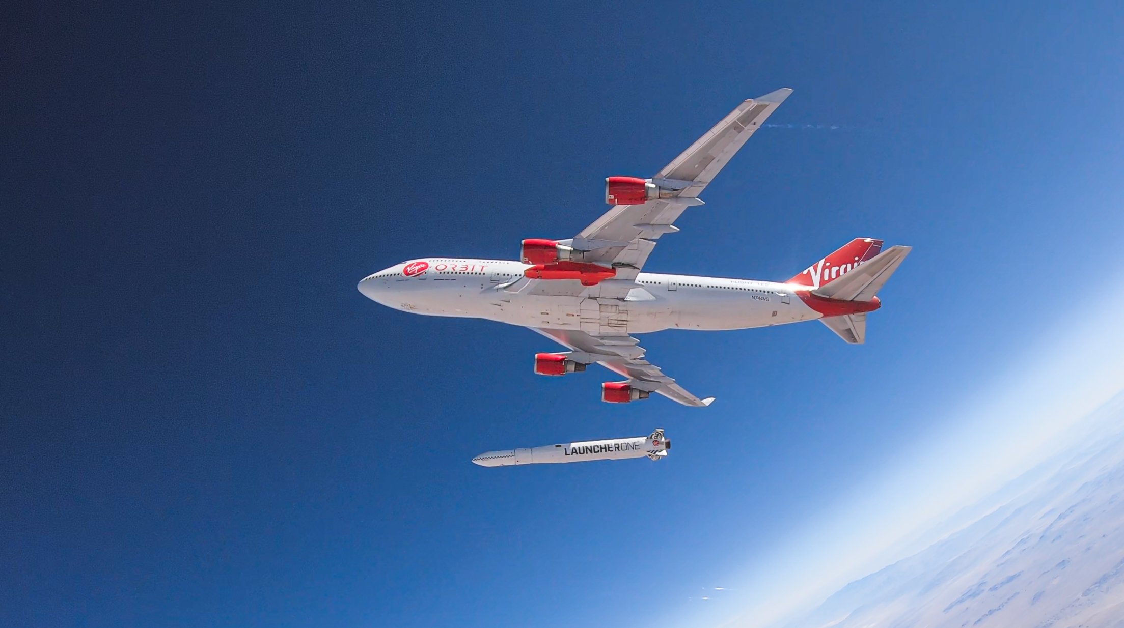 Virgin Orbit plane releasing small satellite in test flight