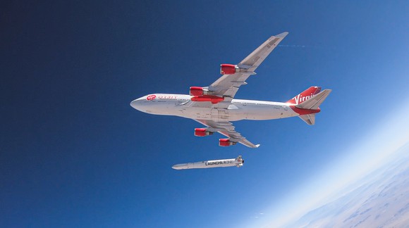 Virgin Orbit plane releasing small satellite in test flight