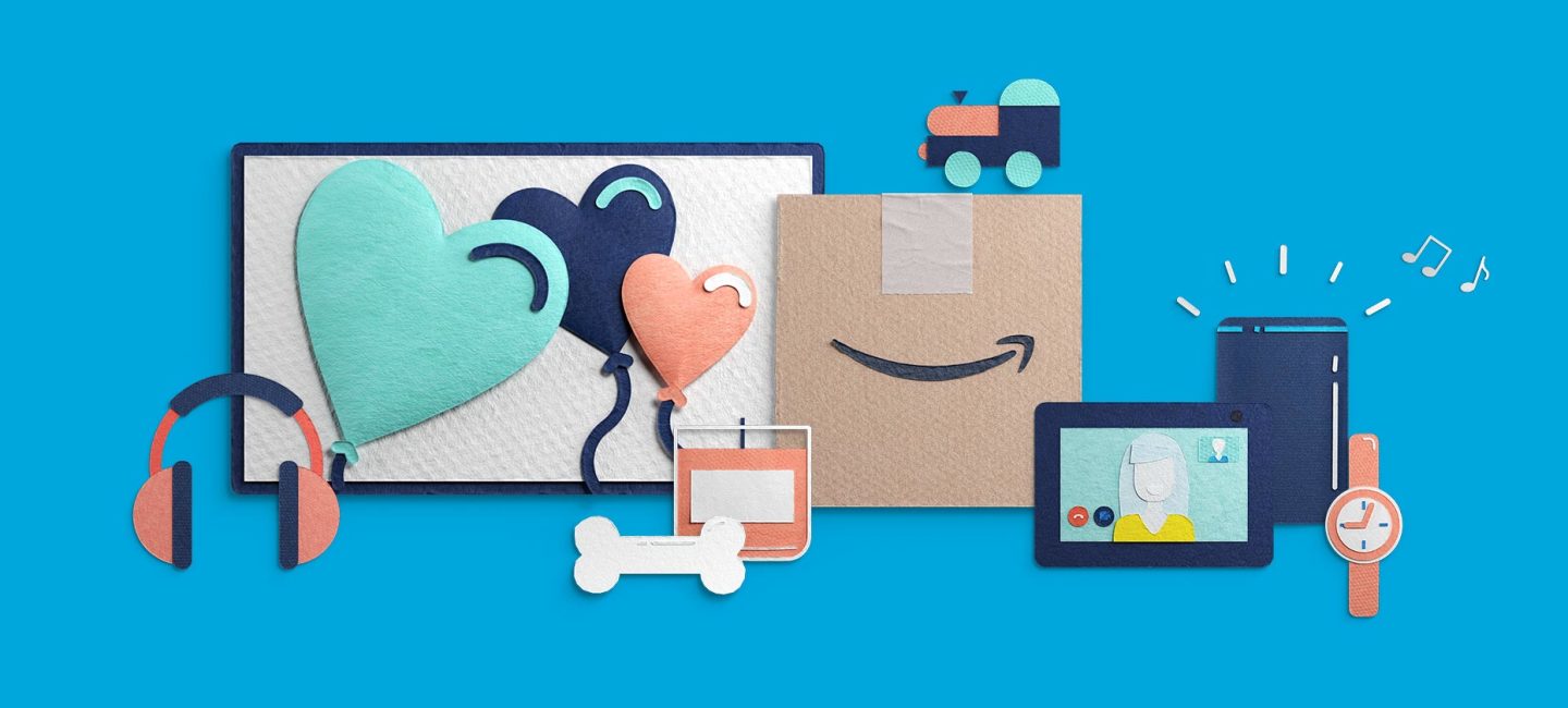 A collage featuring images of different images of gives and a box with the Amazon logo on it.
