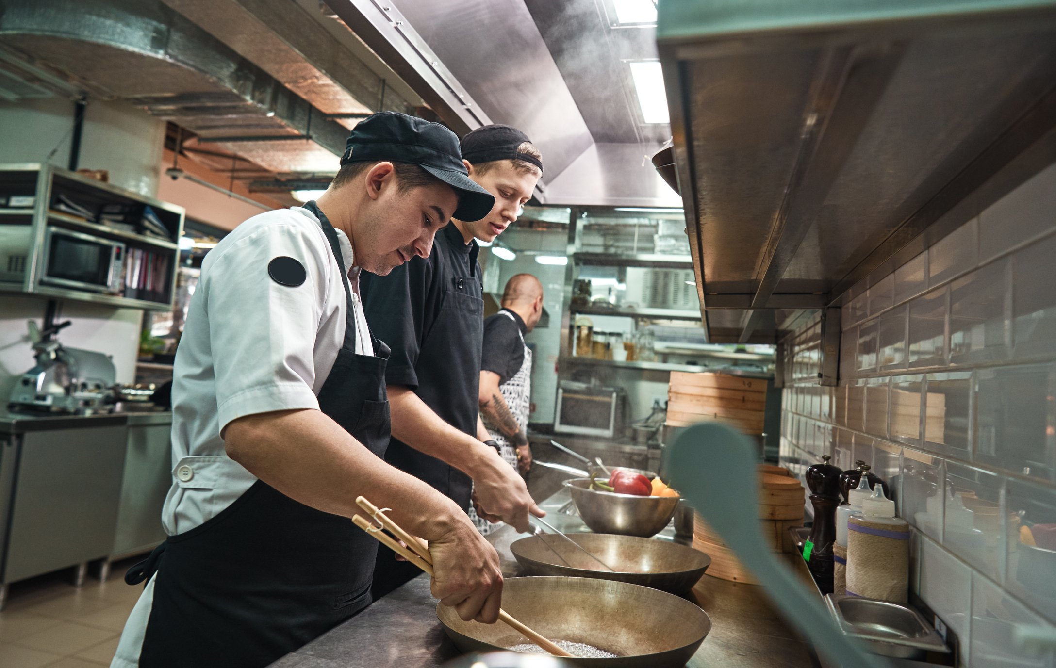 Chefs working in a restaurant kitchen