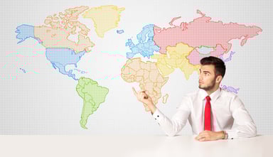 Businessman and world map