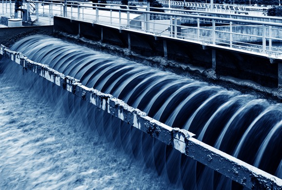 Water flowing through a wastewater treatment facility. 
