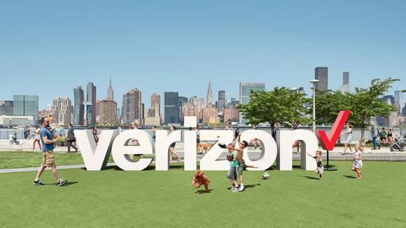 The Verizon logo outside.