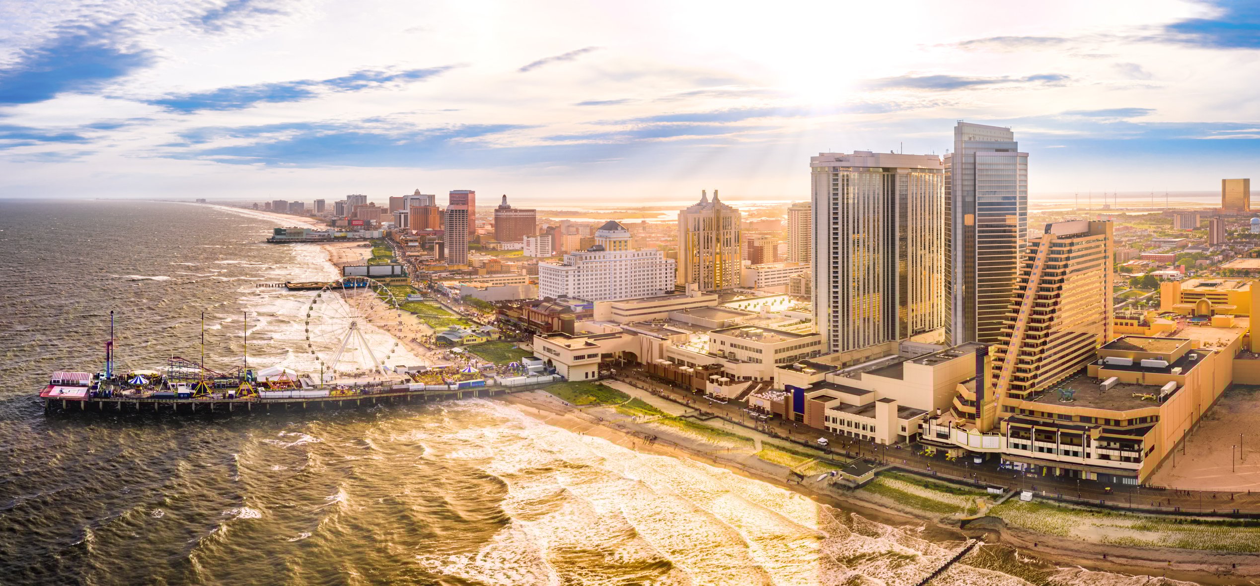 Late afternoon aerial panorama of Atlantic City.