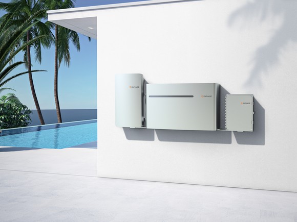 An Encharge system installed on a building's exterior