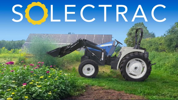 A Solectrac electric tractor