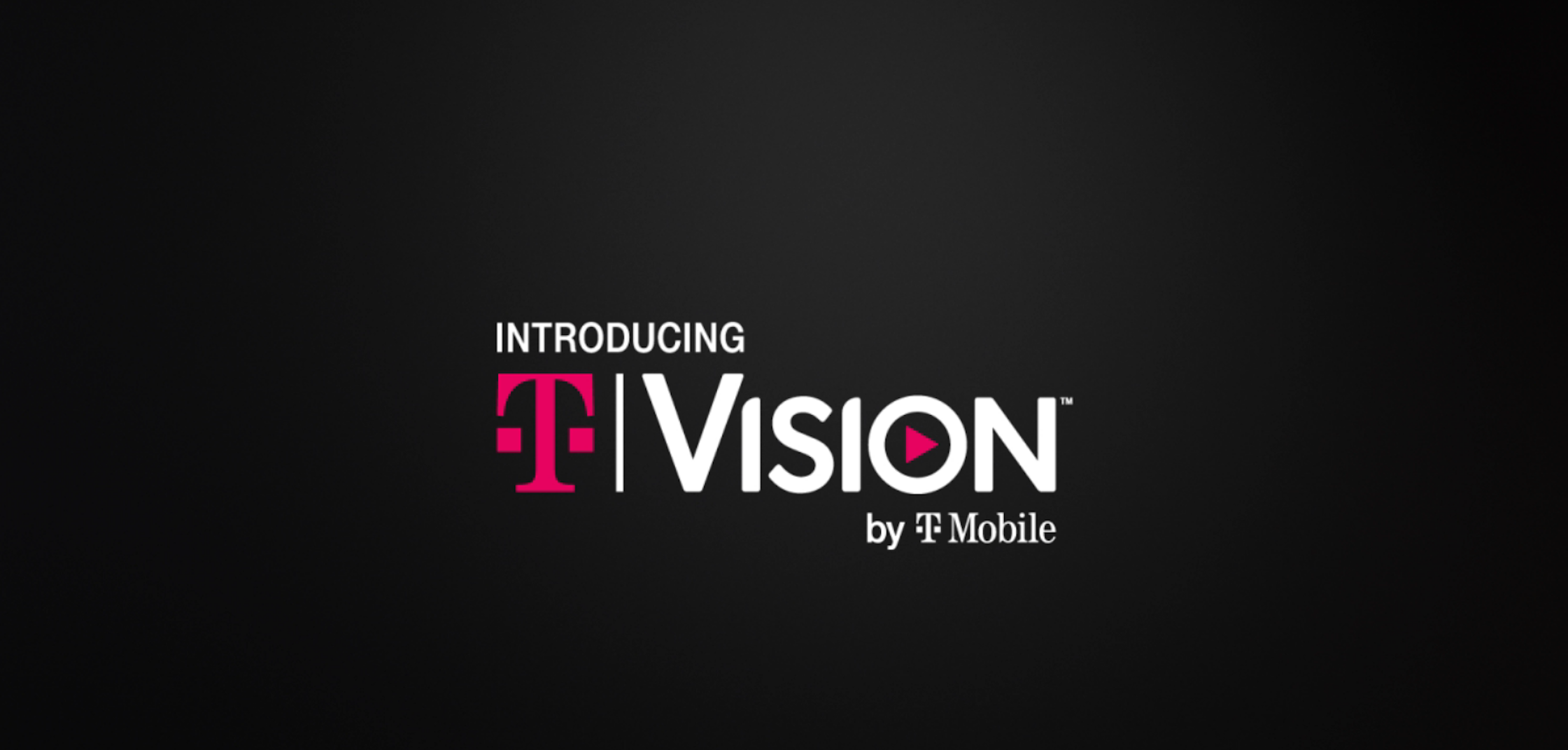 Introducing TVision by T-Mobile in white and magenta on a black background.