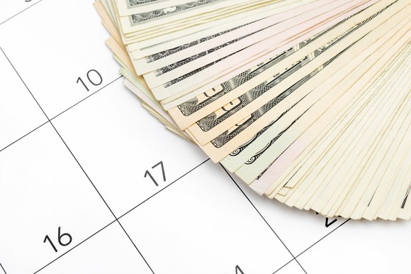 A pile of money on a calendar.