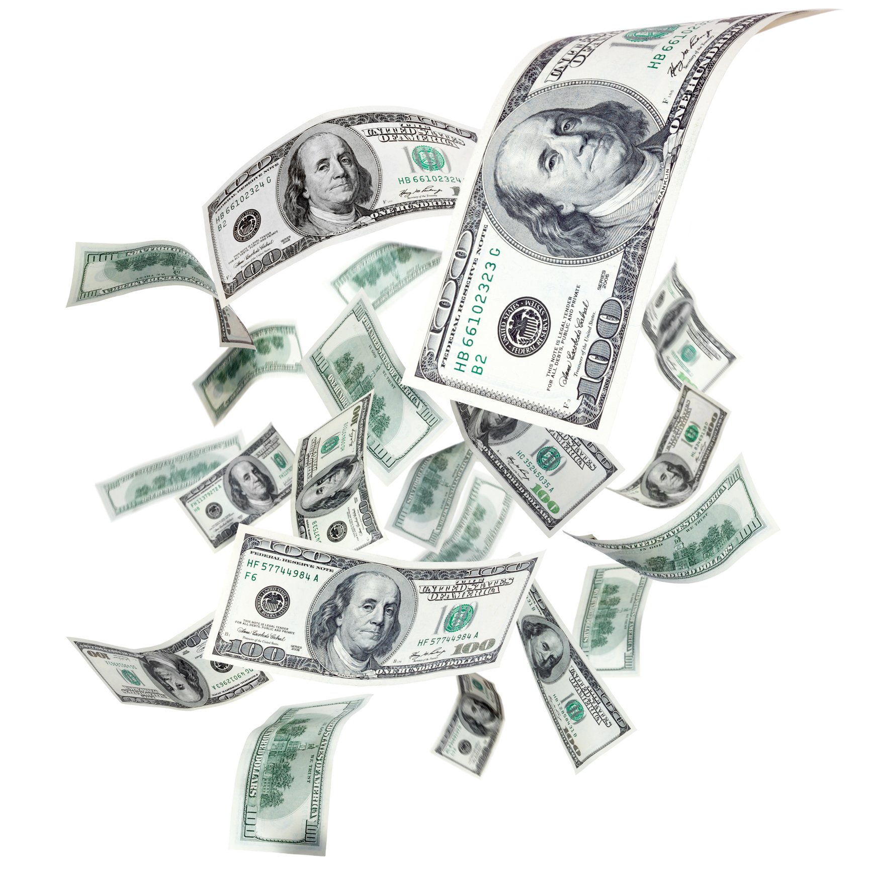Hundred dollar bills raining down.