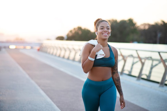 woman in athletic apparel on a jog