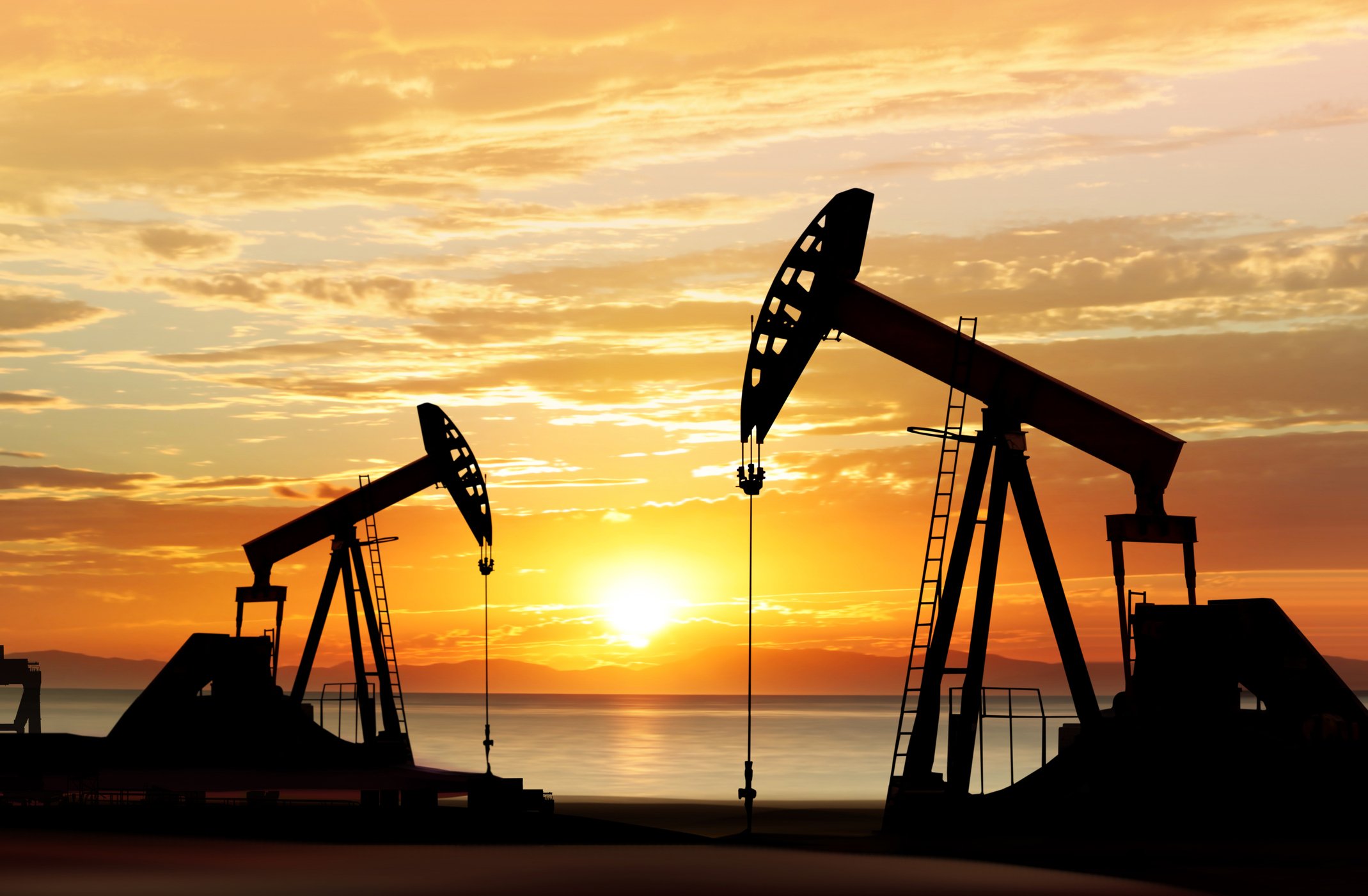 Oil pumps at sunset