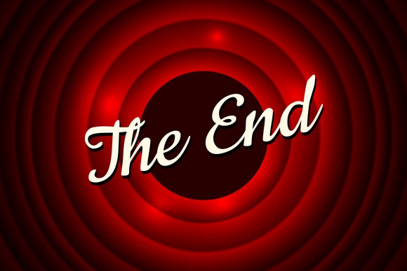 The words "The End" appearing in the final frame of vintage films. 